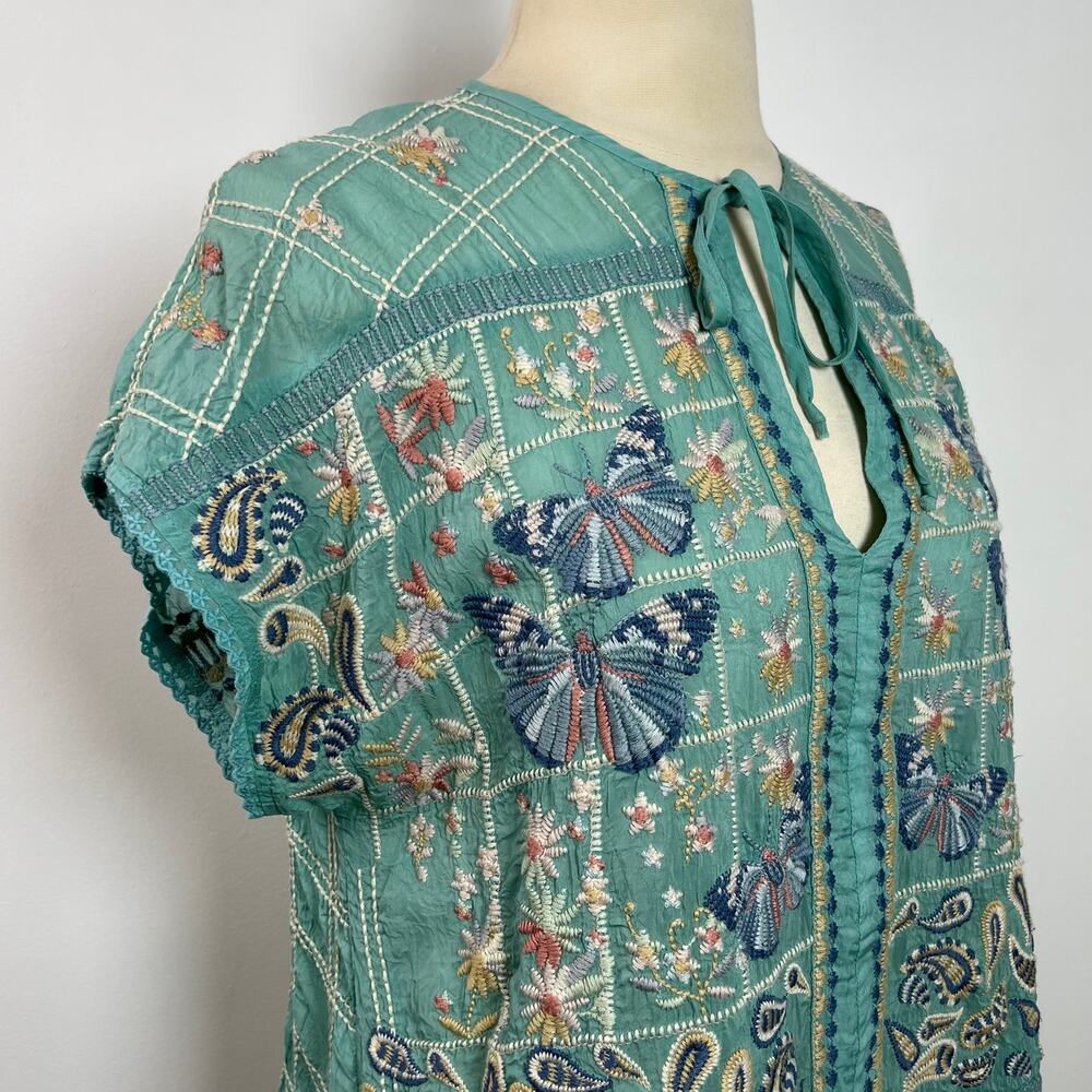 Johnny Was Women's Paise Teal Blouse Rodeo Embroidered Boho Mermaid Core Size M - Picture 5 of 14